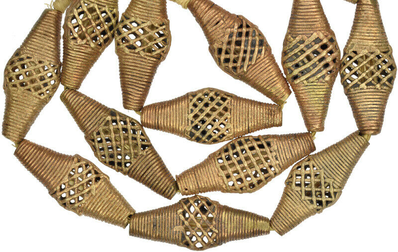 African Handmade Brass Beads Ashanti Lost Wax Bronze Casting Tabular Large Ghana - alternate view