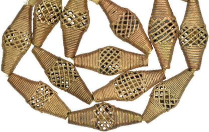 African Handmade Brass Beads Ashanti Lost Wax Bronze Casting Tabular Large Ghana - alternate view