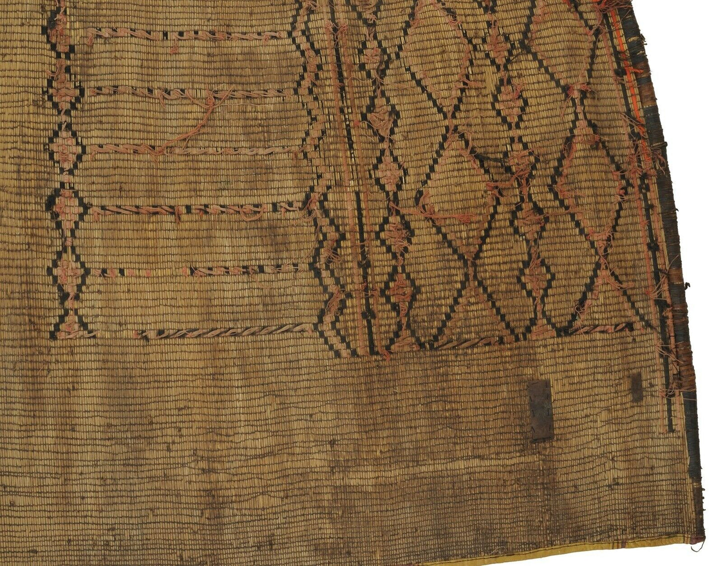 Authentic Tuareg Straw & Leather Mat – 118×103 cm Nomad Carpet