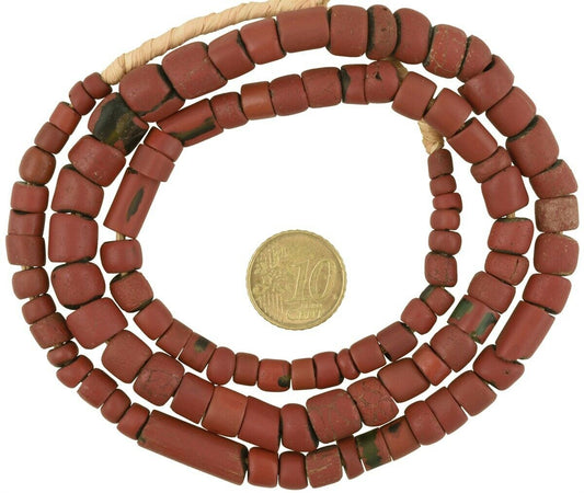 Antique Beads Venetian Drawn Glass Green Heart African Trade Ghana Tribal Ethnic