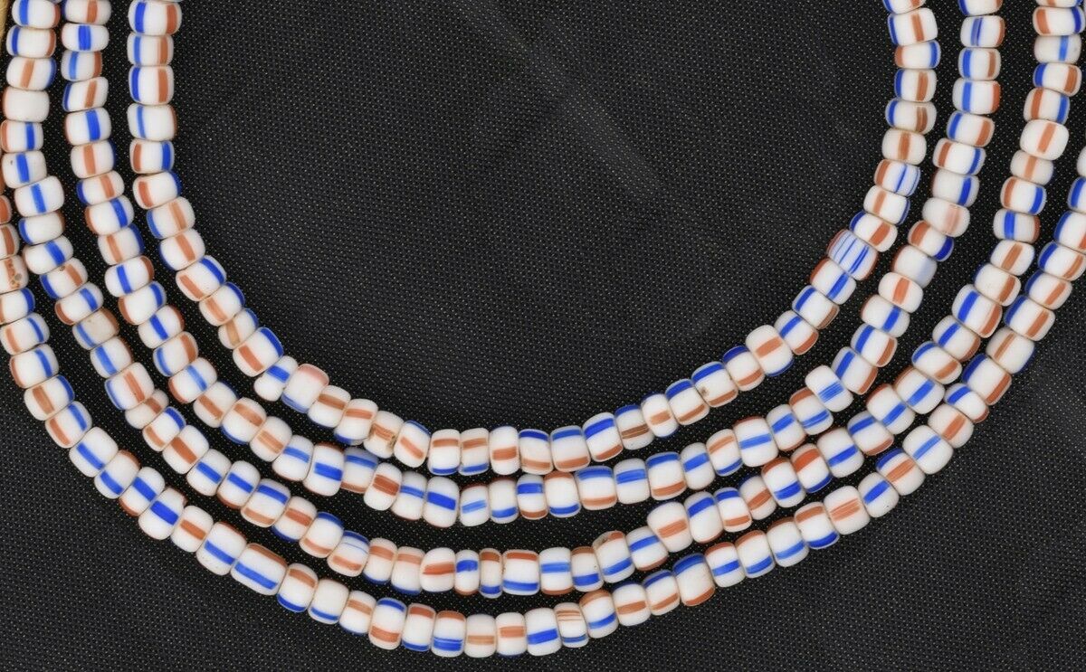 Old Tiny 3 mm Blue‑Striped Venetian Seed Beads – 30½″ Strand