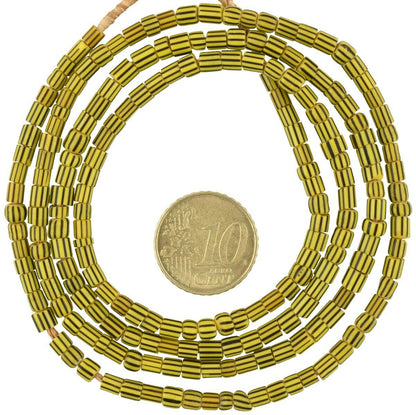 Yellow Striped Old Venetian Seed Glass Trade Beads • Tiny 3–4 mm Strand (70.5 cm)