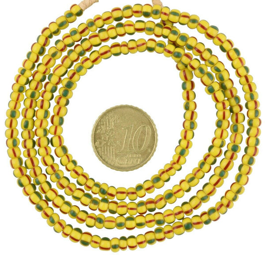 Old Tiny Yellow‑Striped Venetian Seed Beads Strand 4 mm