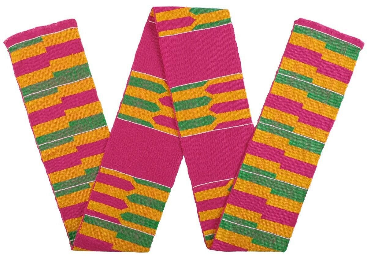 Ashanti Ceremonial Ghana Kente Cloth African Scarf Stole Handwoven Textile Art - close-up