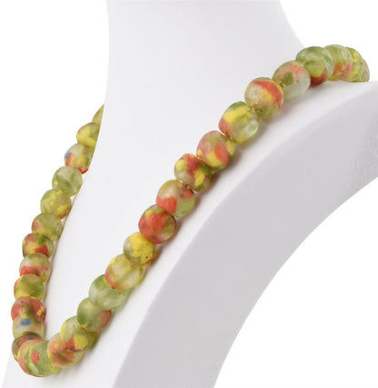 Recycled Powder Glass Beads Handmade Krobo Brass Ashanti African Trade Necklace - close-up