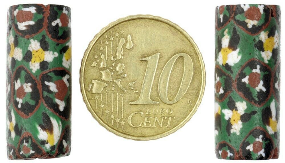 African Trade Beads Old Millefiori Venetian Glass Beads Rare Murano Mosaic Pair - alternate view