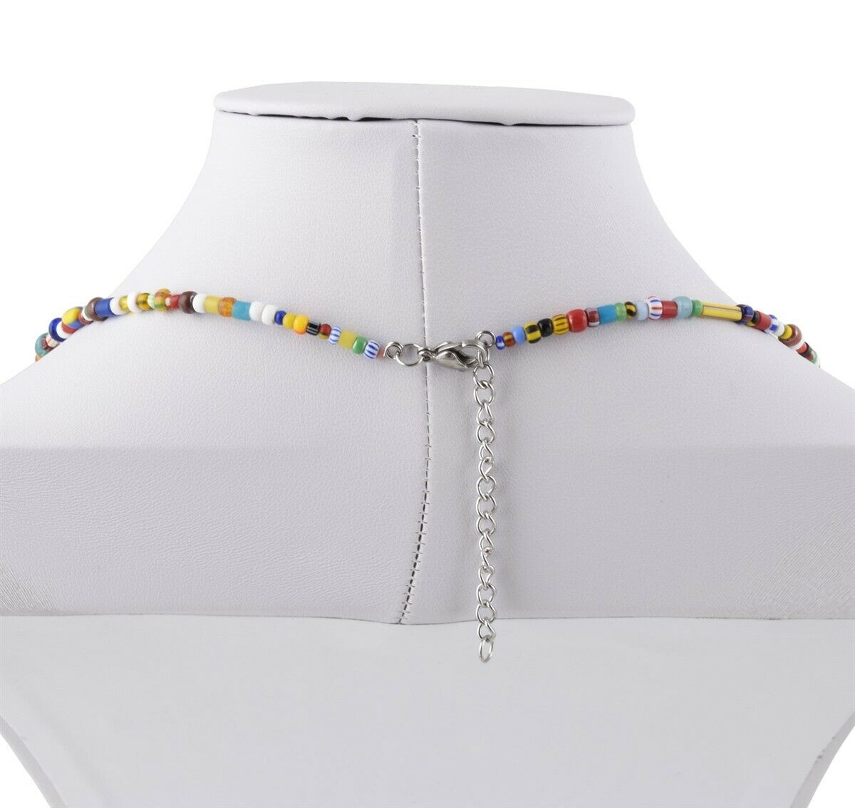 Old African Trade Glass Seed Beads Agate Stone Stainless Steel Handmade Necklace - alternate view