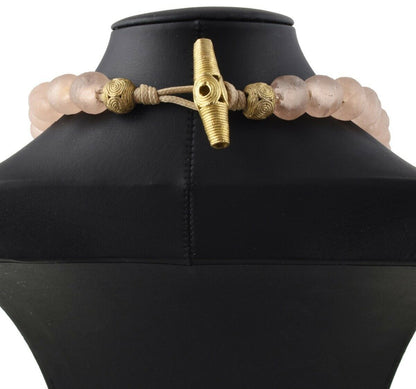 Handmade Beaded Glass Necklace | African Trade Beads & Brass - product focus