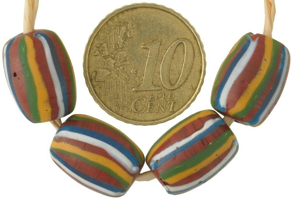 African Trade Beads Antique Venetian Glass Striped Brick Fancy Old Lampwork - alternate view
