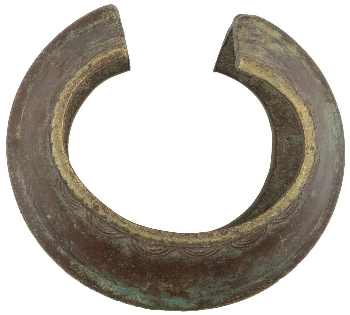 Old Brass Bronze African Bracelet Currency Fulani Ghana / Burkina Faso - close-up