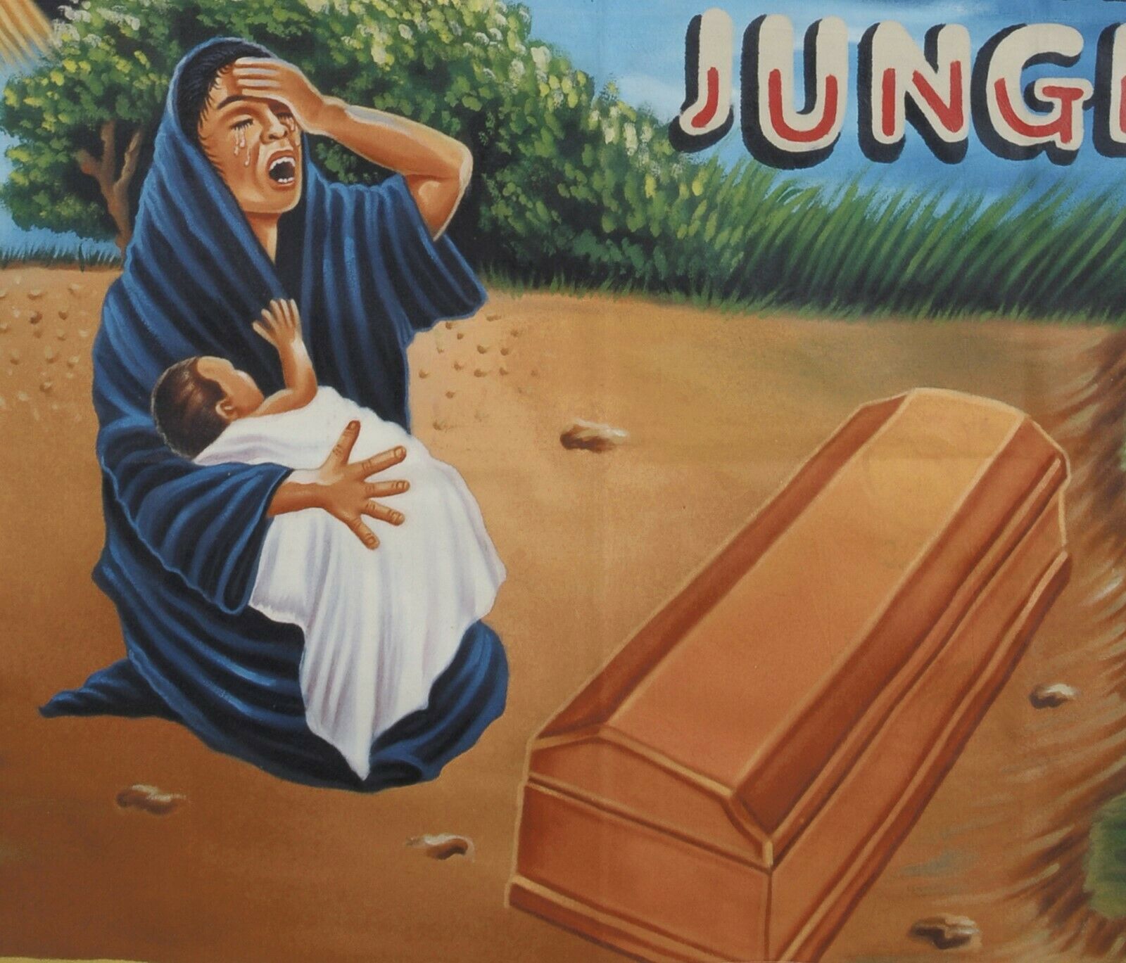 Lost In The Jungle Movie Poster - Authentic Hand-Painted Ghanaian Art - close-up