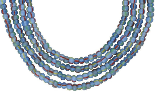 Striking Old Venetian 3 mm Translucent Blue Striped Seed Beads Strand