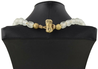 Milky White Beaded Glass Necklace | African Trade Beads & Brass - product focus