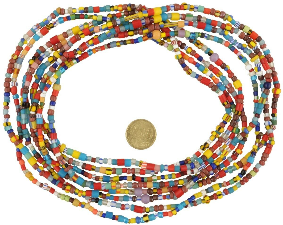 Tiny Old Venetian “Christmas” Waist Beads • 2–5 mm Drawn Seed Trade Beads