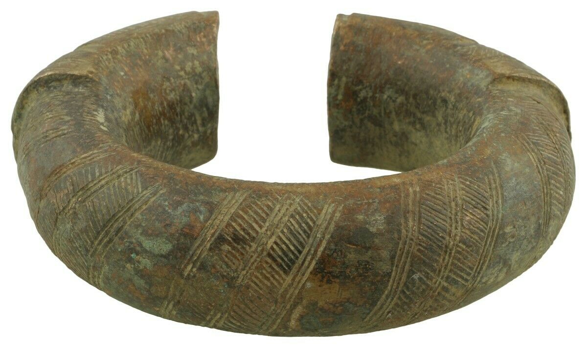 African Art Old Brass Bracelet Currency Ghana / Fulani West Africa - close-up
