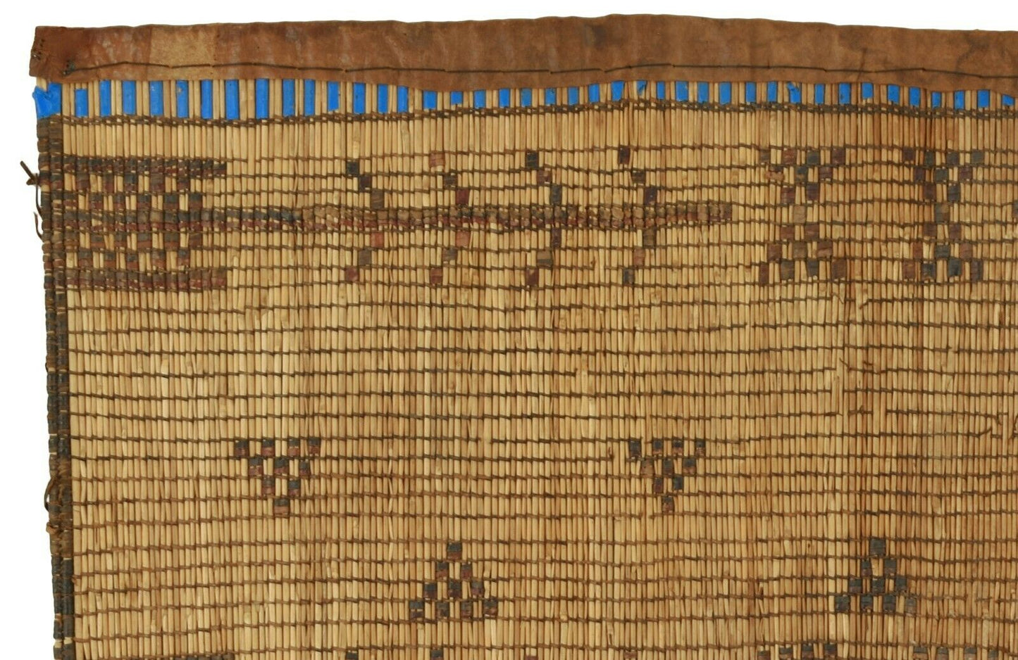 Old African Tuareg Art Woven Straw Leather Carpet Mat Niger Mali Sahara Desert - focused artwork area