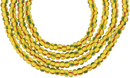 Old Tiny Yellow‑Striped Venetian Seed Beads Strand 4 mm