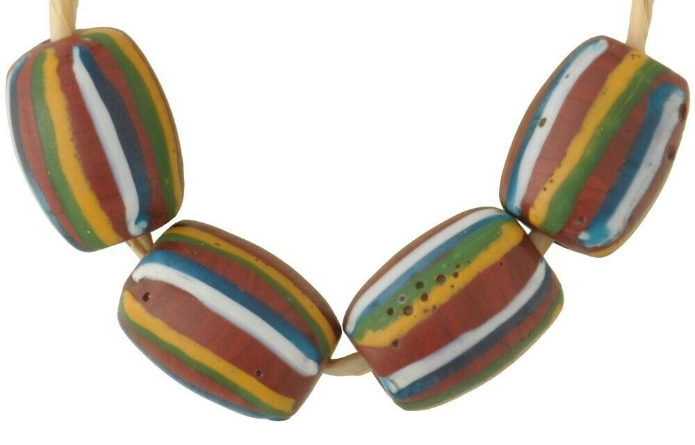 African Trade Beads Antique Venetian Glass Striped Brick Fancy Old Lampwork