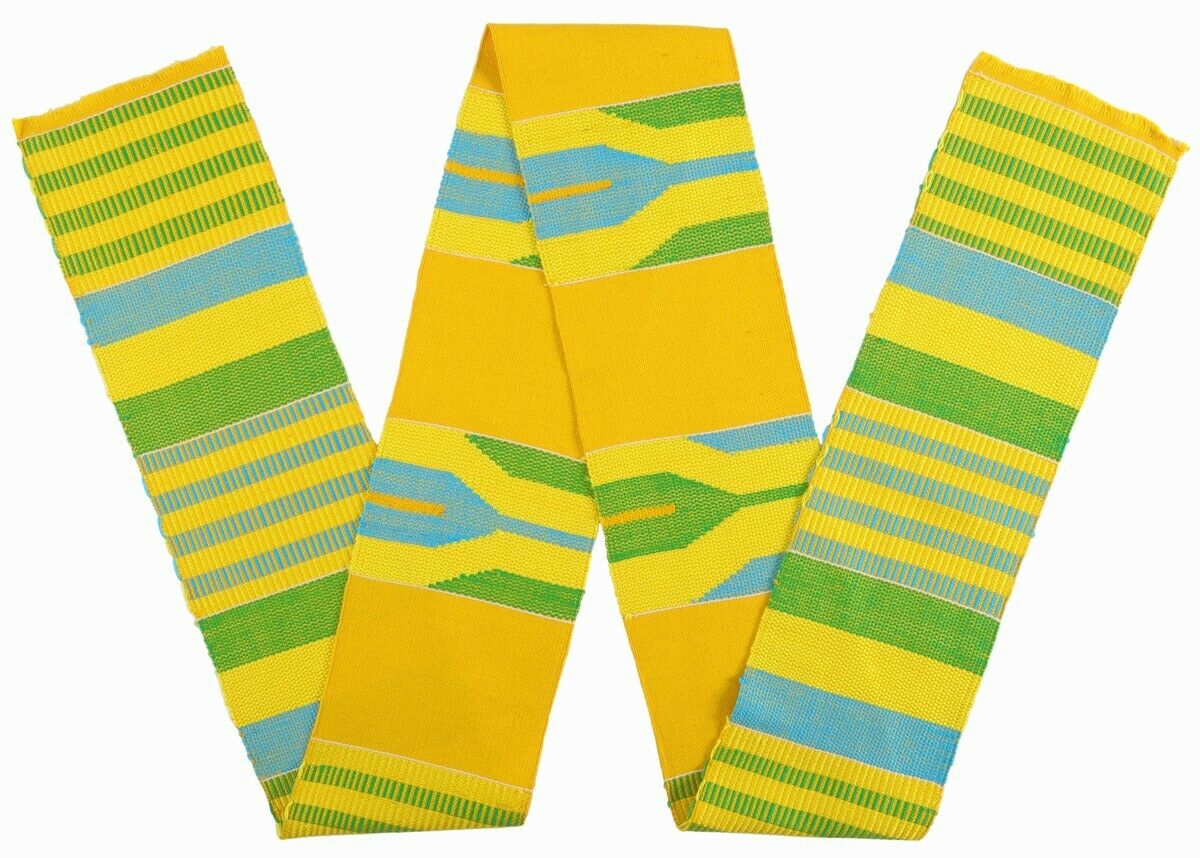 Kente African Stole Cloth Handwoven Scarf Ashanti African Fabric New Art Textile - close-up
