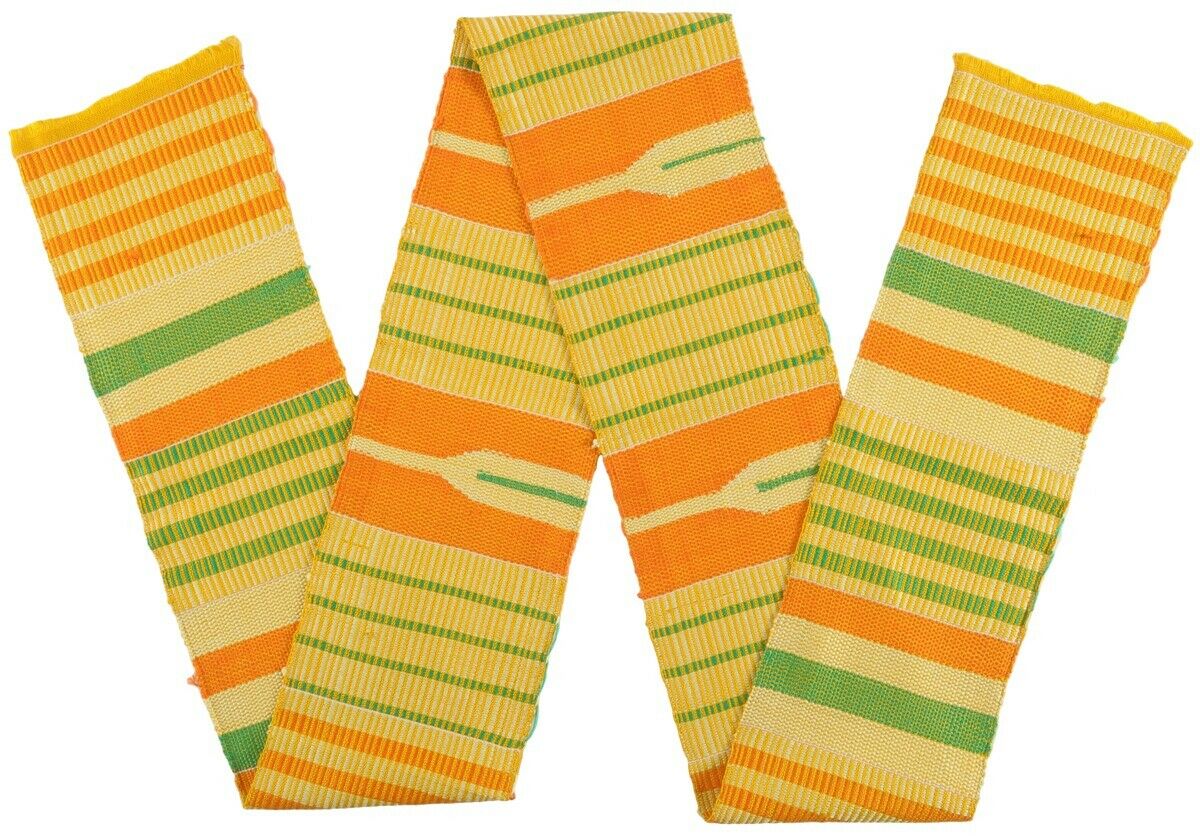 Kente African Stole Cloth Handwoven Scarf Ashanti African Fabric New Art Textile - angled shot