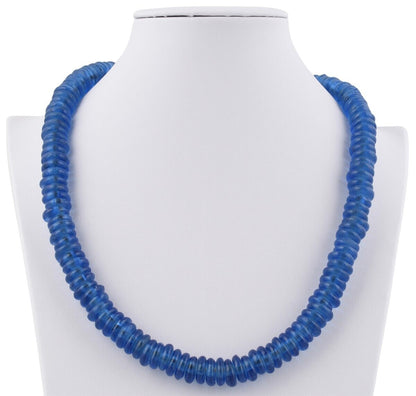 Handmade Cobalt Blue Beaded Glass Necklace With Ashanti Brass - alternate view