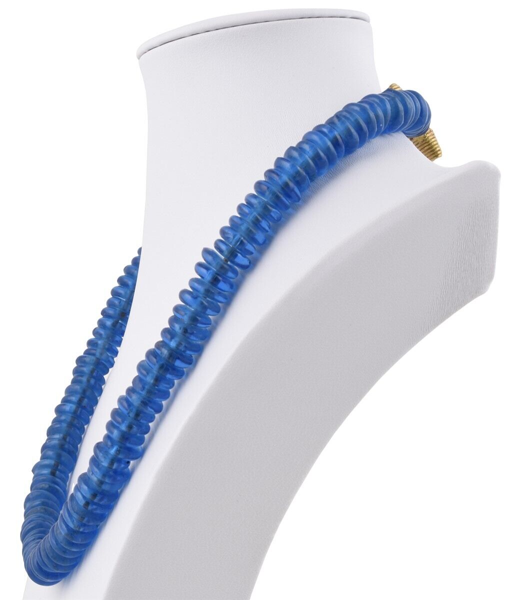 Handmade Cobalt Blue Beaded Glass Necklace With Ashanti Brass - close-up