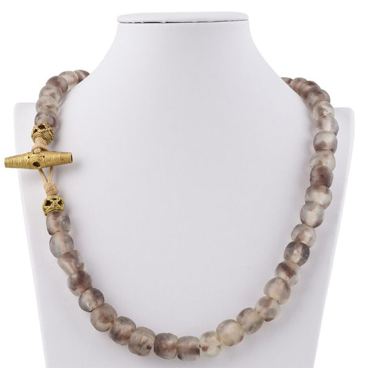 Handmade Beaded Glass Necklace With African Trade Beads - 23"