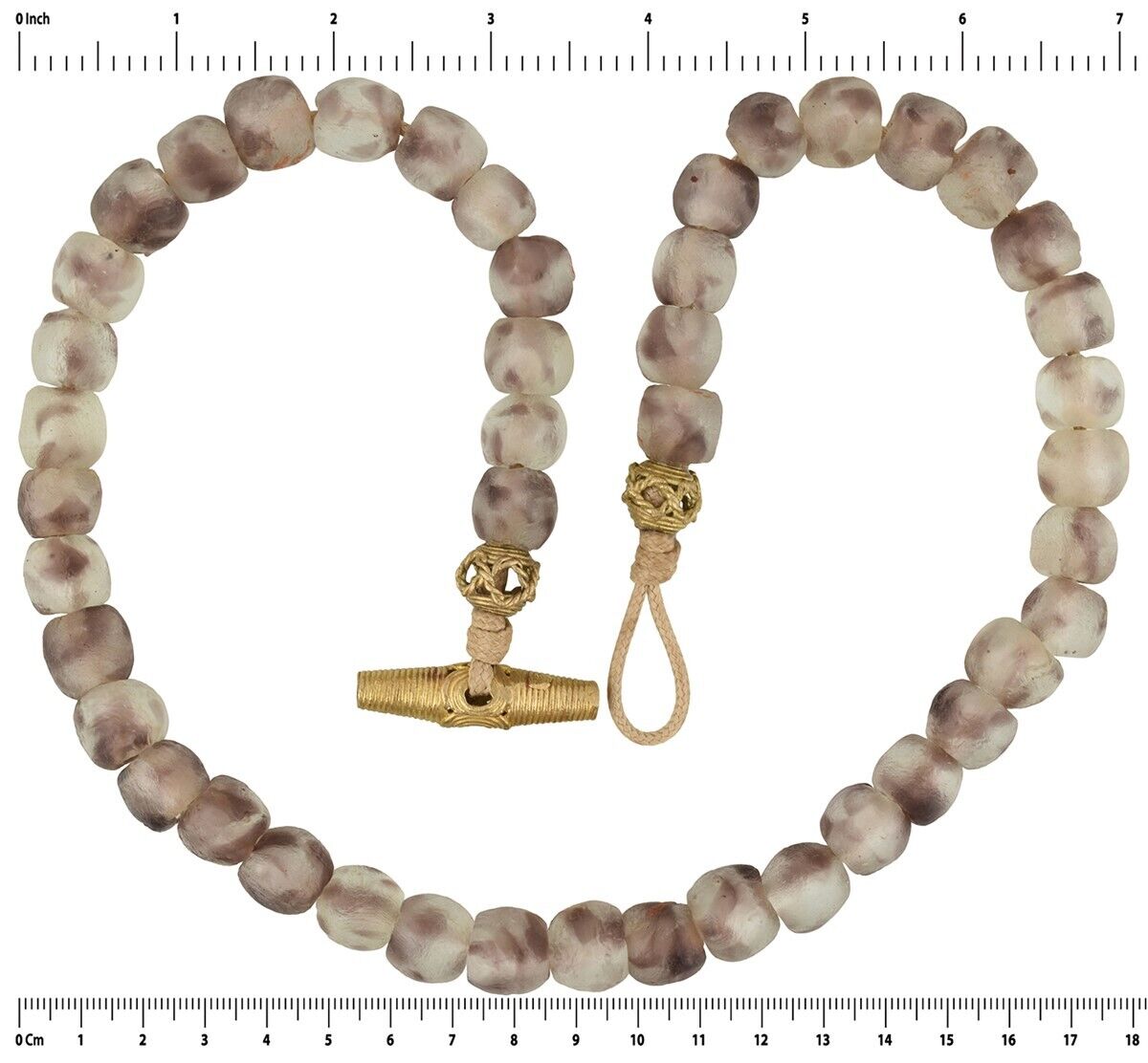 Handmade Beaded Glass Necklace With African Trade Beads - 23" - angled shot
