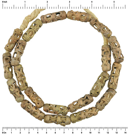 African Handmade Brass Beads Strand - 23" Crafted In Ghana - close-up