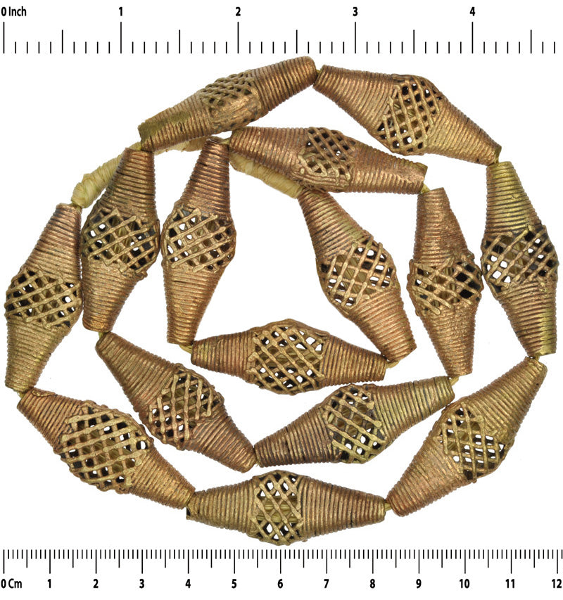 African Handmade Brass Beads Ashanti Lost Wax Bronze Casting Tabular Large Ghana - close-up