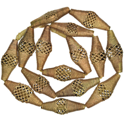 African Handmade Brass Beads Ashanti Lost Wax Bronze Casting Tabular Large Ghana