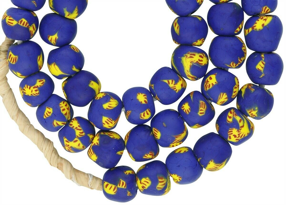 Recycled Beads Glass Seed Handmade Tumbled African Tribal Necklace Ghana - close-up