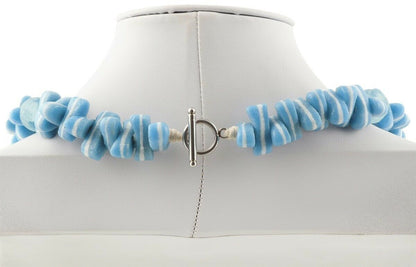 Handmade Blue & White Beaded Glass Necklace - African Trade Beads - angled shot
