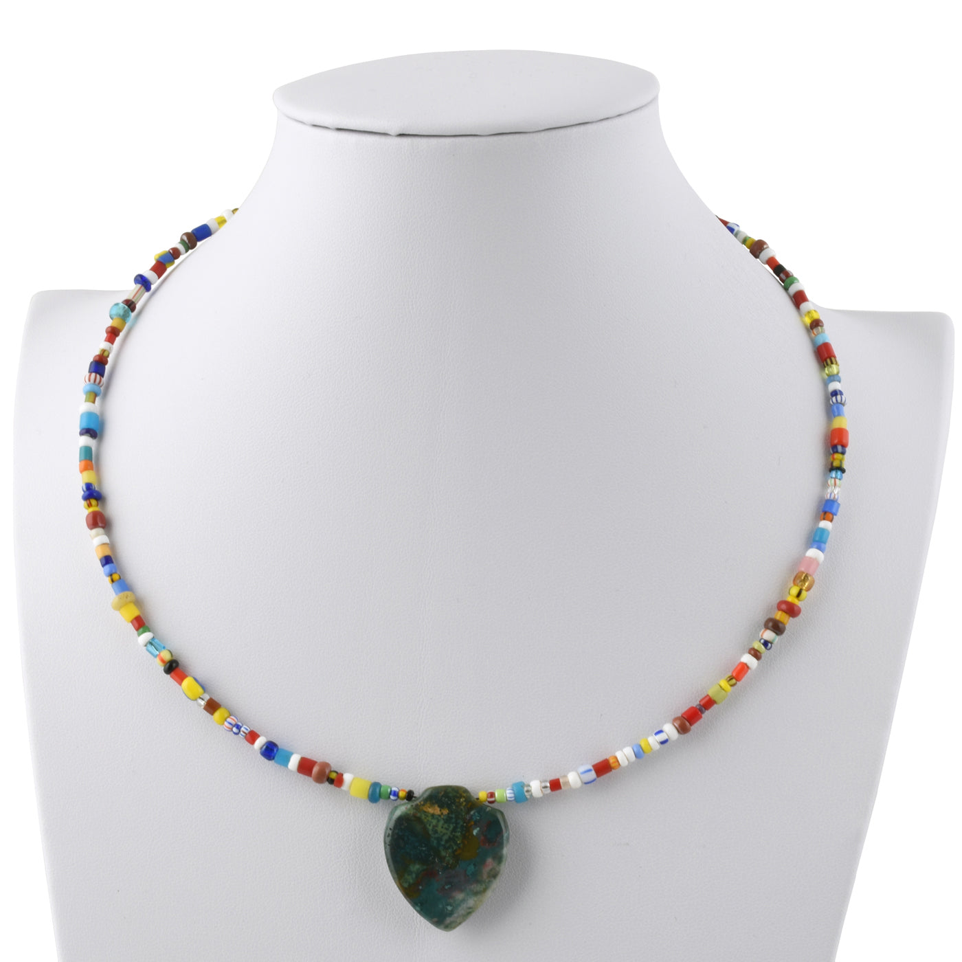 African Trade Glass Seed & Antique Bloodstone Bead Choker