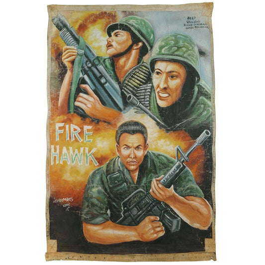 Firehawk: Authentic Ghana Hand-Painted Action Movie Poster - horror scene artwork