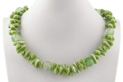 Green African Trade Beads Necklace - Handmade Glass Beaded Necklace - zoomed-in detail