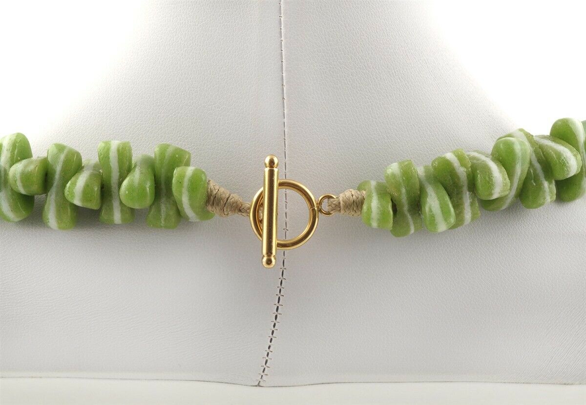 Green African Trade Beads Necklace - Handmade Glass Beaded Necklace - angled shot