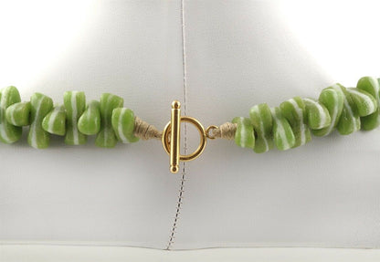 Green African Trade Beads Necklace - Handmade Glass Beaded Necklace - angled shot