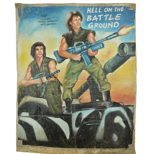 Authentic Hand-Painted 'Hell On Battle Ground' Movie Poster From Ghana