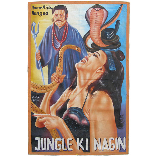 Jungle Ki Nagin: Authentic Hand-Painted Movie Poster From Ghana - horror scene artwork
