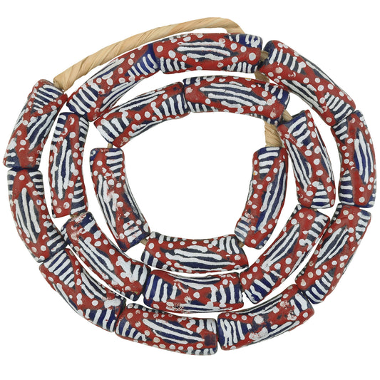 African Trade Beads: 10-11Mm Fancy Powder Glass Beads From Ghana - angled shot
