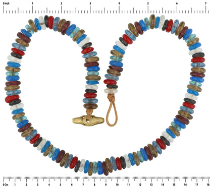 Handmade Necklace Recycled Glass Beads Brass Krobo Ashanti African Trade Jewelry - product focus