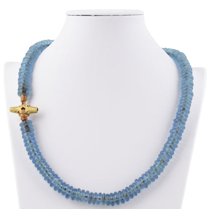 Handmade Blue Beaded Glass Necklace With Ashanti Brass Clasp - close-up