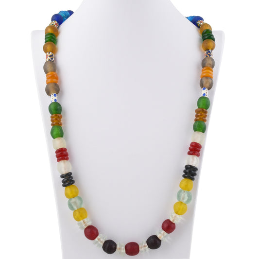 Handmade Necklace Recycled Powder Glass Beads Krobo Ghana Jewelry African Trade