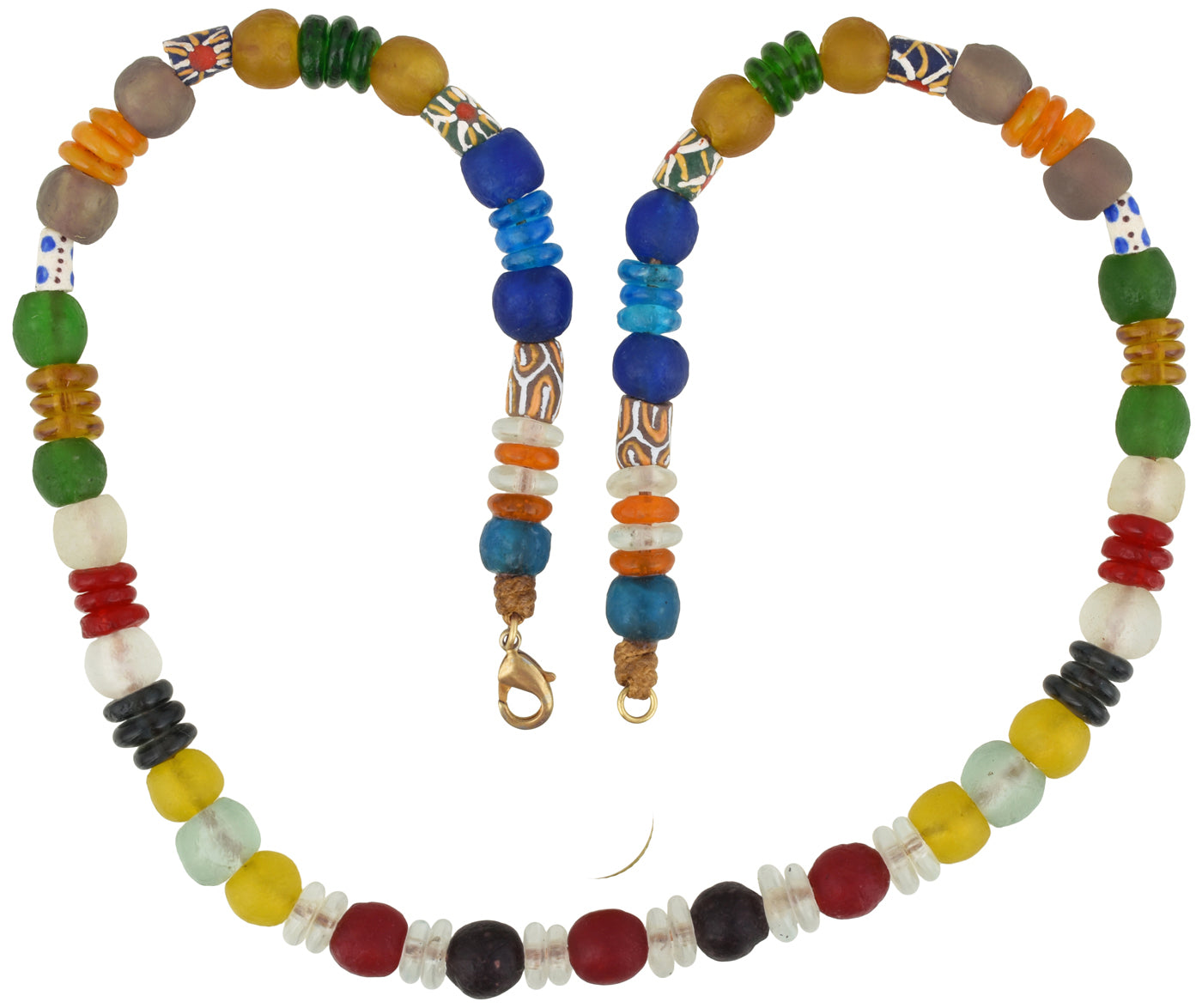 Handmade Necklace Recycled Powder Glass Beads Krobo Ghana Jewelry African Trade - zoomed-in detail