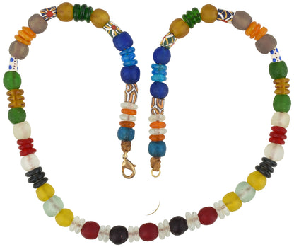 Handmade Necklace Recycled Powder Glass Beads Krobo Ghana Jewelry African Trade - zoomed-in detail