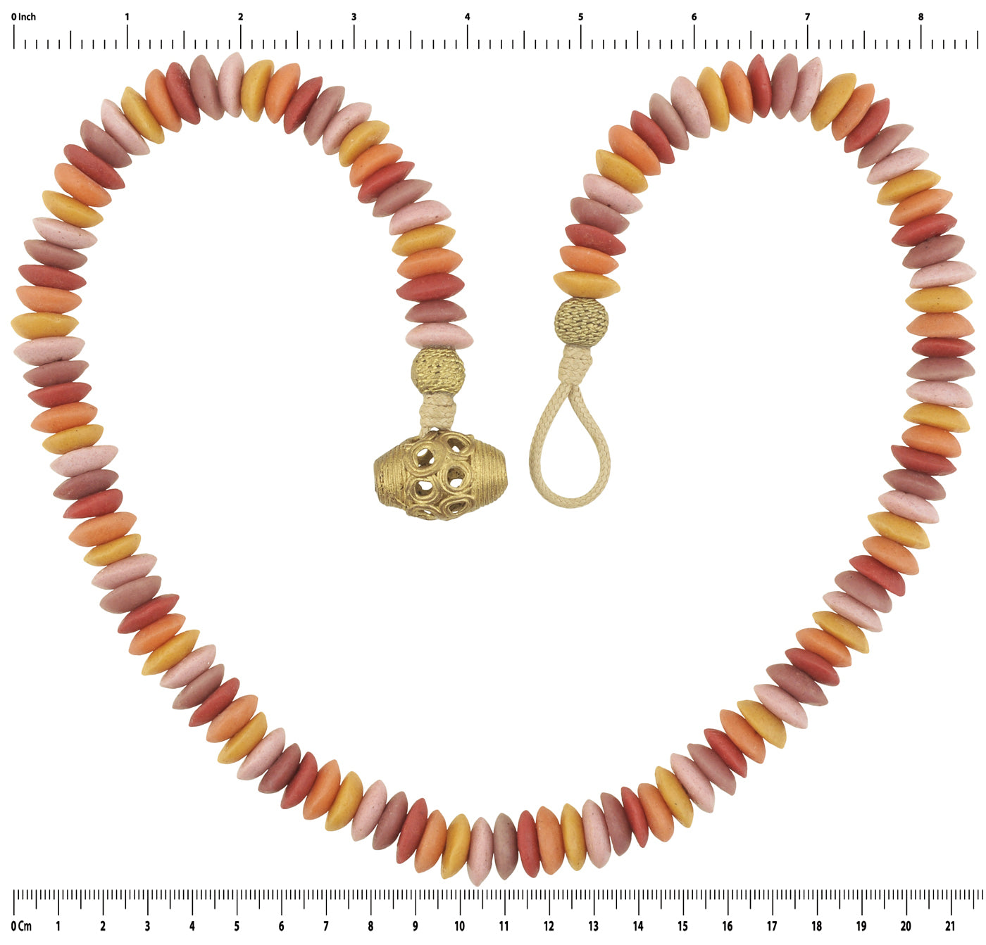 Handmade Recycled Glass Beads Brass Necklace African Krobo Ethnic Jewelry - product focus