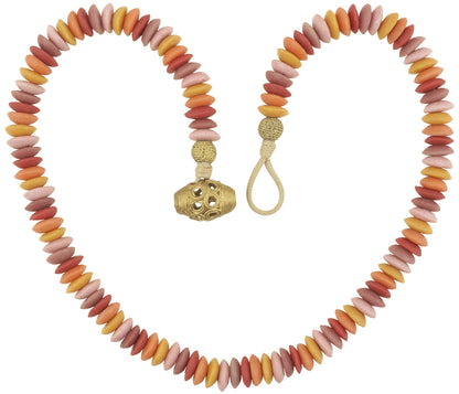 Handmade Recycled Glass Beads Brass Necklace African Krobo Ethnic Jewelry - angled shot