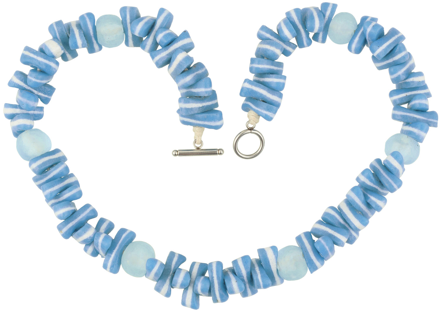 Handmade Blue & White Beaded Glass Necklace - African Trade Beads - product focus