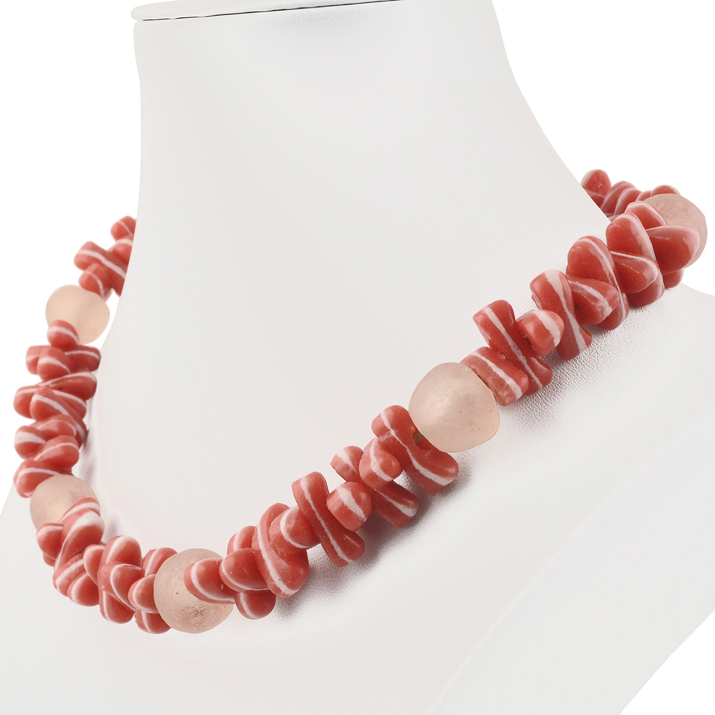 Handmade African Trade Beads Necklace - Beaded Glass Jewelry - close-up